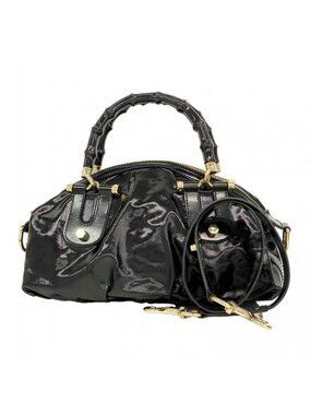 Gucci Handbag Bamboo Black Champagne Gold 2-Way Bag